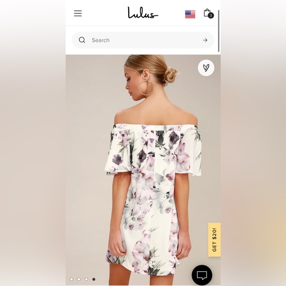 Lulu’s Dream of You Ivory Floral Print Off the Shoulder Shift Dress- size Small - Picture 4 of 6